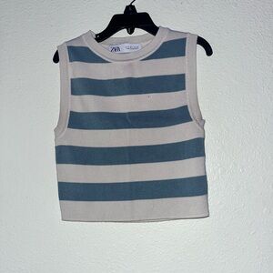 ZARA Blue and white sleeveless top